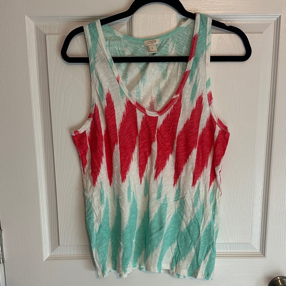 J. Crew Red and Teal Patterned Tank Top